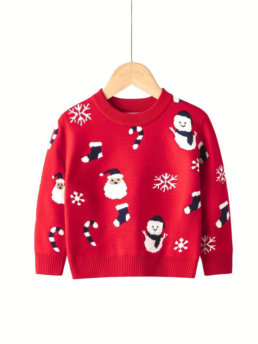 Kids Boys Christmas Sweater Graphic Long Sleeve Crewneck School Fashion Red Fall Clothes 7-13 Years