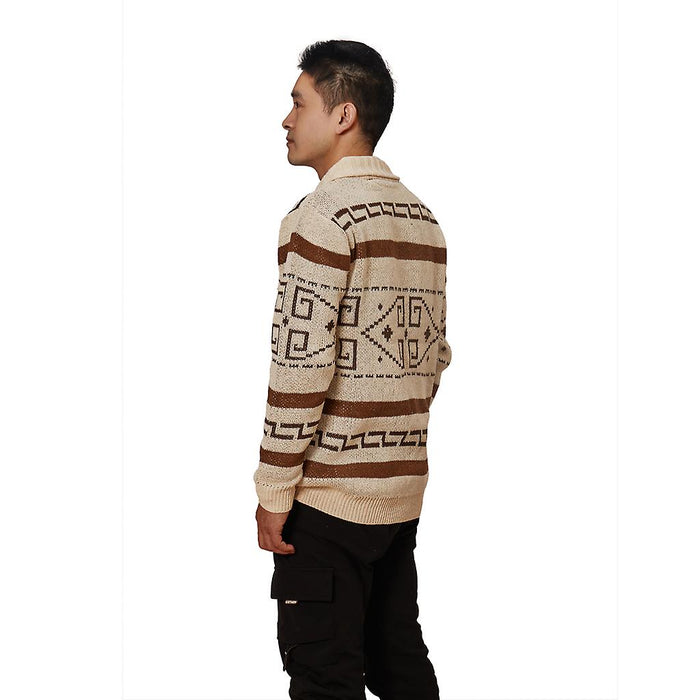 Geometry Retro Vintage Men's Zipper Knitting Print Cardigan Sweater Knitwear Cowichan cardigan sweater