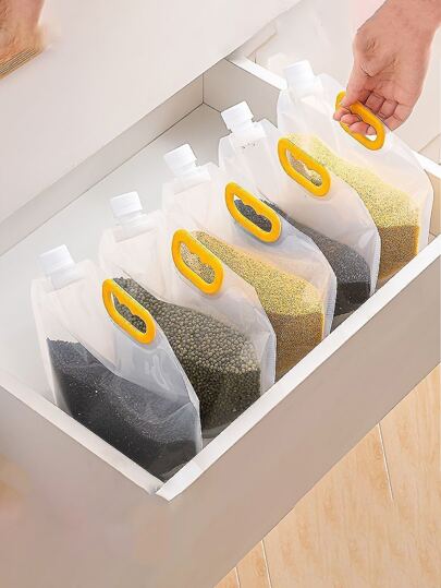 5pcs Cereals Sealed Bag, Fresh-keeping Bag, Transparent Kitchen Food Storage Bag,