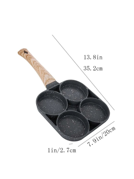 4-Hole Non-Stick Fry Pan with Wooden Handle - Perfect for Eggs, Pancakes, Burgers & More!
