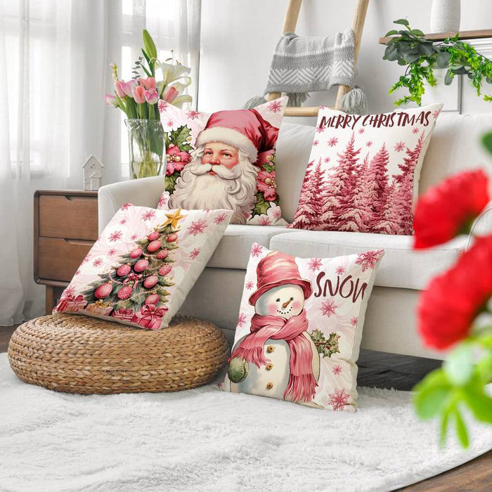 Pink Christmas Double Side Pillow Cover 1PC Xmas Soft Decorative Square Cushion Case Pillowcase