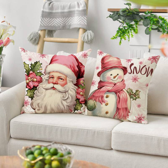 Pink Christmas Double Side Pillow Cover 1PC Xmas Soft Decorative Square Cushion Case Pillowcase