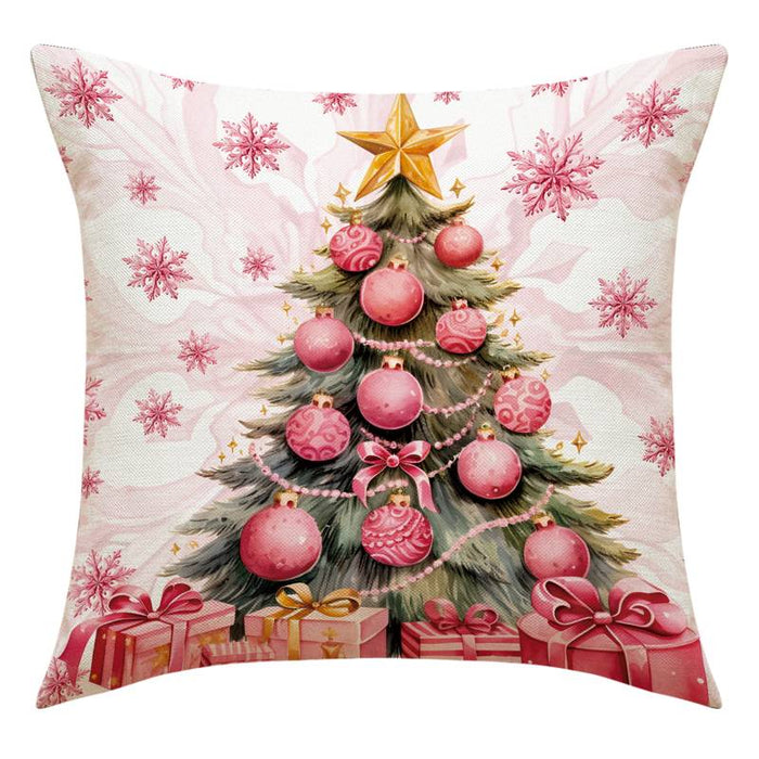 Pink Christmas Double Side Pillow Cover 1PC Xmas Soft Decorative Square Cushion Case Pillowcase
