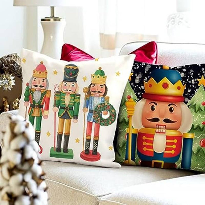 Christmas Nutcracker Double Side Pillow Cover 1PC Xmas Soft Decorative Square Cushion Case