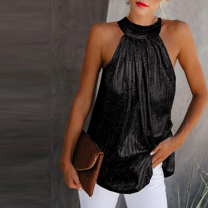Women's Shirt Blouse Tank Top Silver Black Yellow Plain Sexy Pleated Cut Out