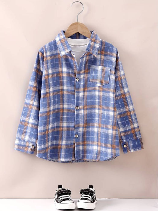 Toddler Boys Shirt Plaid Long Sleeve Button Outdoor Fashion Yellow Summer Clothes 3-7 Years