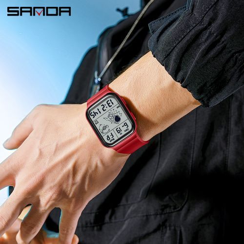 SANDA Men Digital Watch Fashion Casual Wristwatch Luminous Stopwatch Alarm Clock Countdown TPU Watch