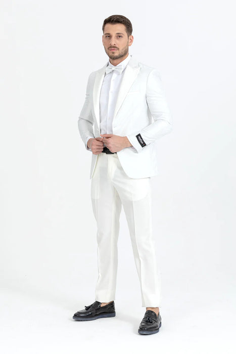 White Men's Wedding Valentine's Groomsmen Suits 2 Piece Solid Colored Tailored Fit Single Breasted Two-buttons 2023