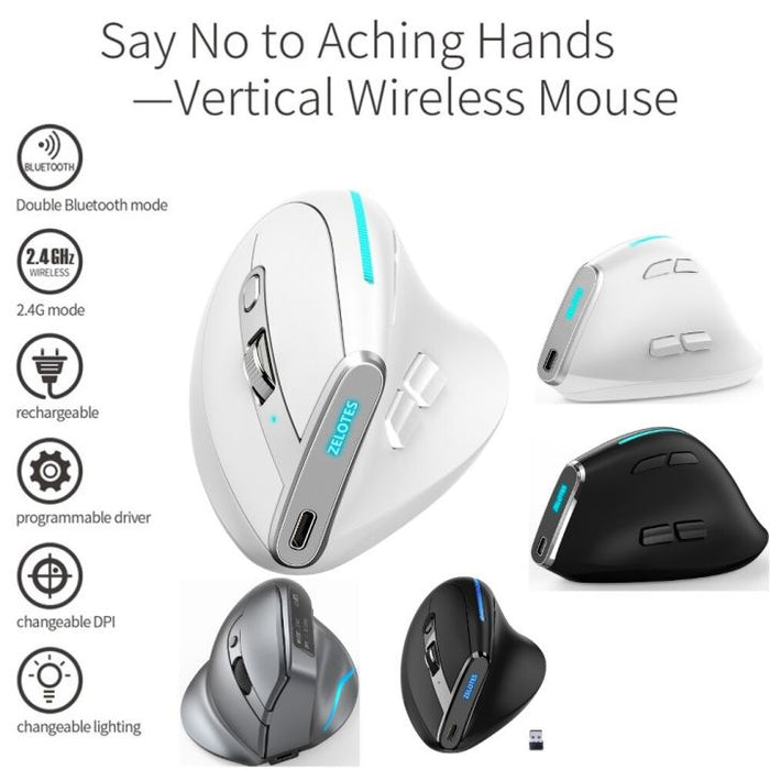 F-36 Ergonomic Vertical Mouse Right Left Hand 2.4G+BT1+BT2 Wireless Computer Gaming Mice