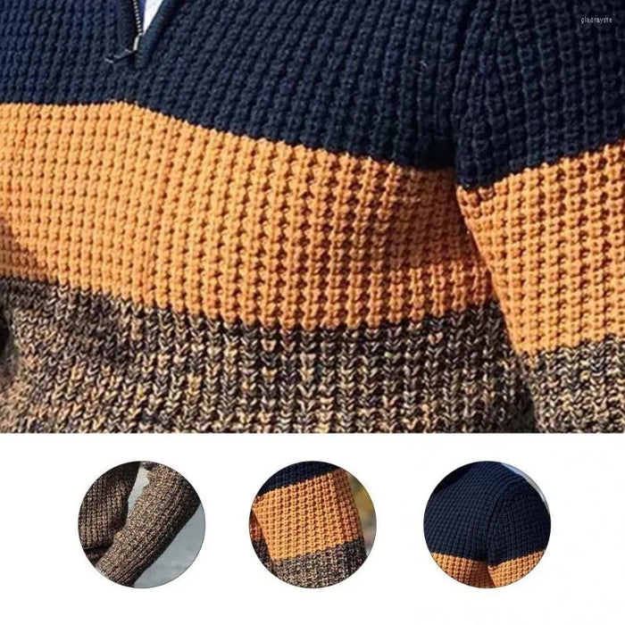 Men's Sweater Pullover Sweater Jumper Ribbed Knit Cropped Zipper Knitted Color Block