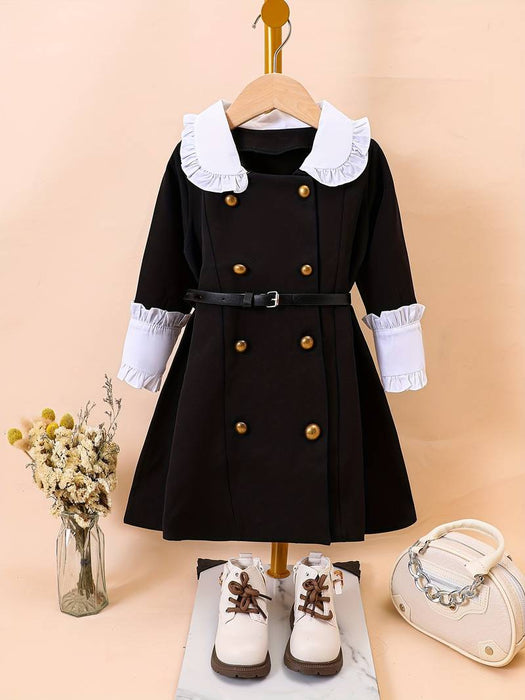 Kids Girls' Dress Solid Color Long Sleeve Casual Button Adorable Daily Polyester Midi Casual Dress