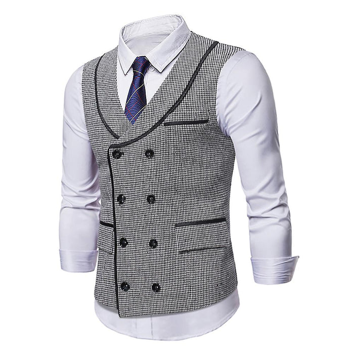 Men‘s Punk Vest Casual Waistcoat Houndstooth Tailored Fit Shawl Collar Double Breasted