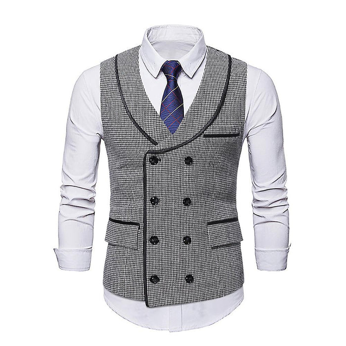 Men‘s Punk Vest Casual Waistcoat Houndstooth Tailored Fit Shawl Collar Double Breasted