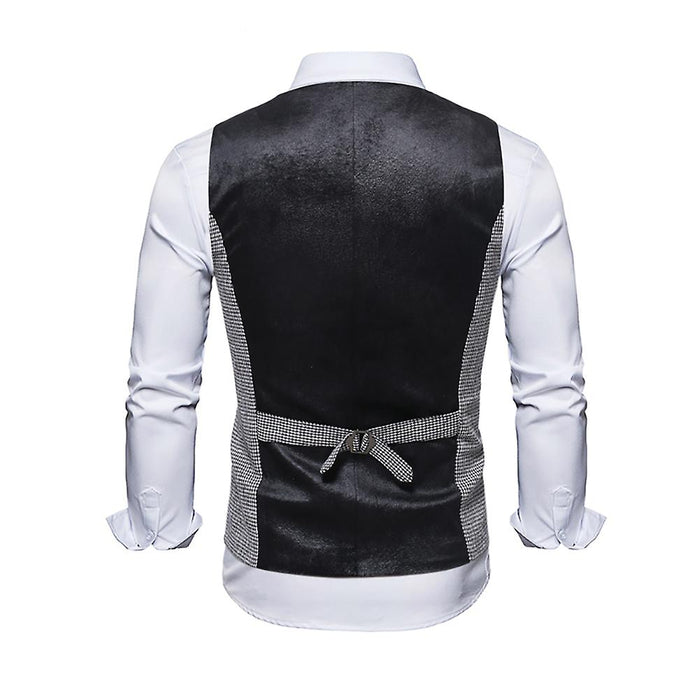 Men‘s Punk Vest Casual Waistcoat Houndstooth Tailored Fit Shawl Collar Double Breasted