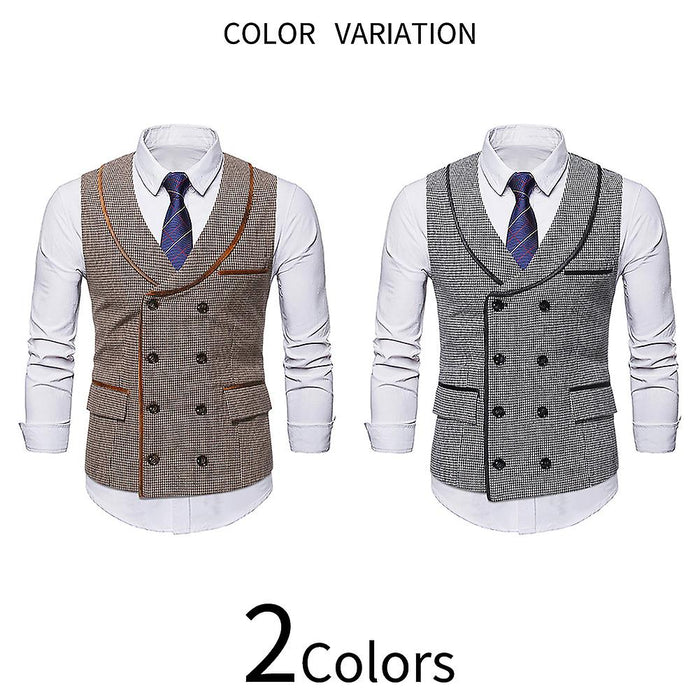 Men‘s Punk Vest Casual Waistcoat Houndstooth Tailored Fit Shawl Collar Double Breasted