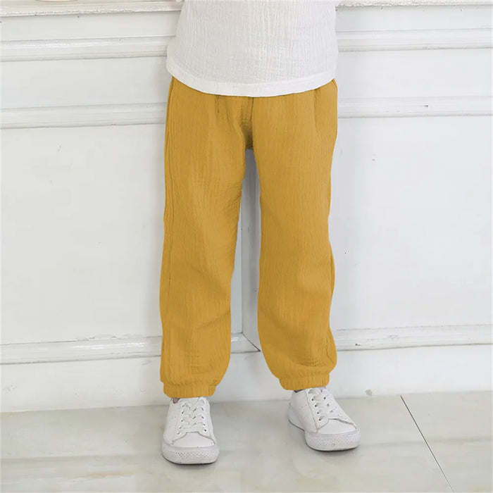 Boys Linen Pants Trousers Solid Color Soft Linen Pants Outdoor