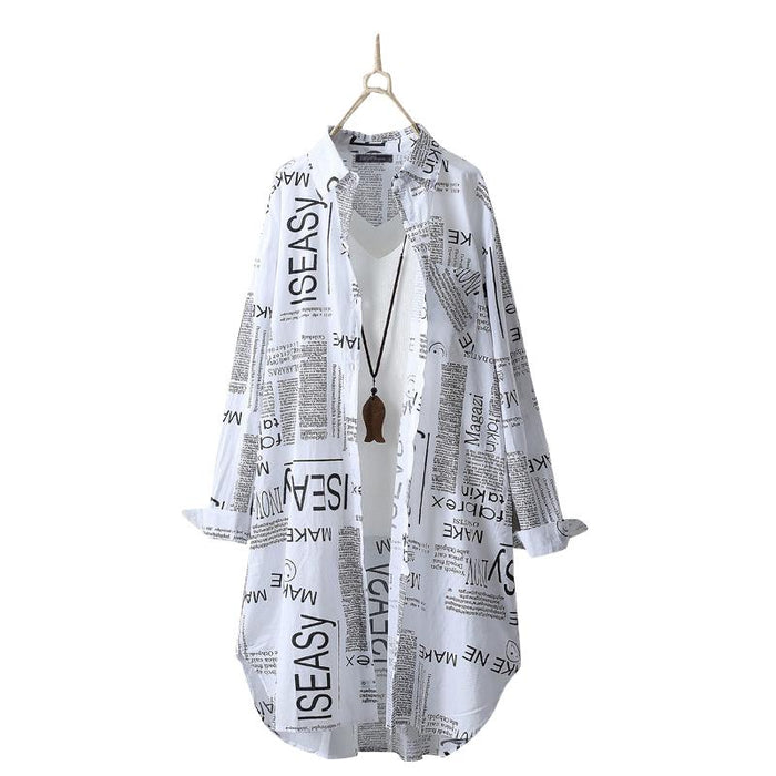 Women's Plus Size Shirt Blouse White Letter Print Long Sleeve Daily Vacation Going out
