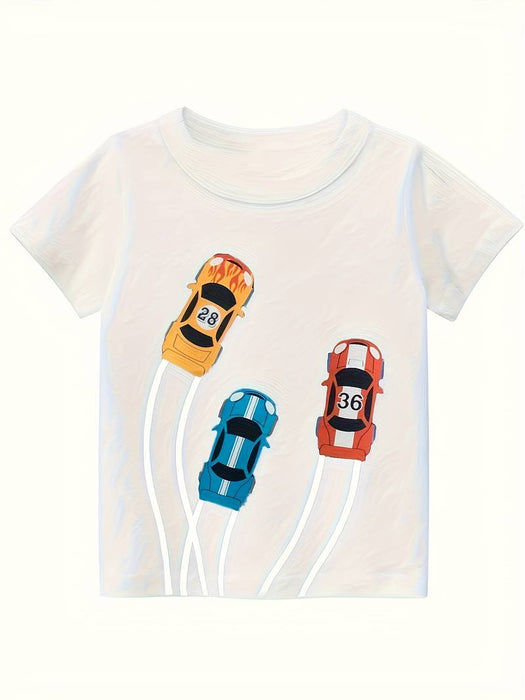 Kids Boys T shirt Tee Cartoon Car Short Sleeve Crewneck Children Top Outdoor