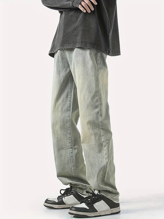 Men's Jeans Trousers Denim Pants Pocket Elastic Waist Straight Leg Plain Comfort Breathable Outdoor
