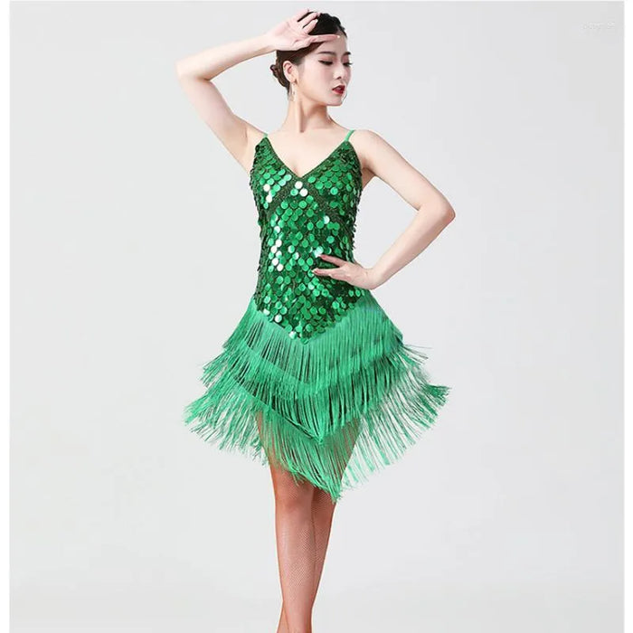 Latin Dance Kids‘ Dancewear Shawl Fringed Tassel Splicing Sequins Girls‘