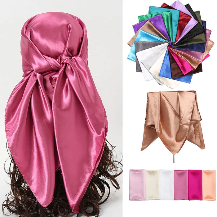 1pcs 90*90cm Solid Colors Neckerchief Hijab Scarf For Women Silk Satin Headband
