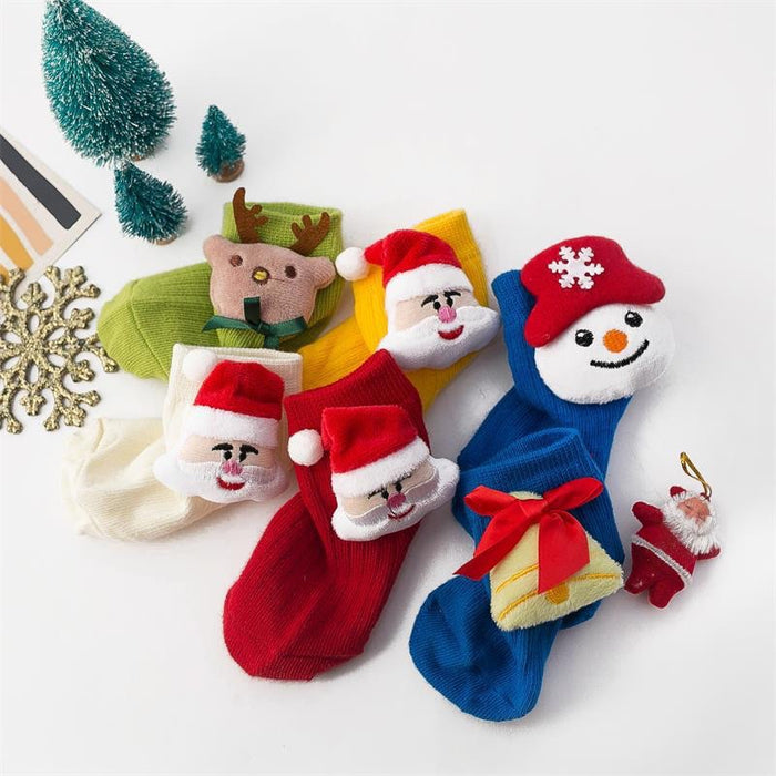 Baby Unisex 3 Pairs Socks Blue Snowman + Gloves Red old man + red shoes Yellow old man