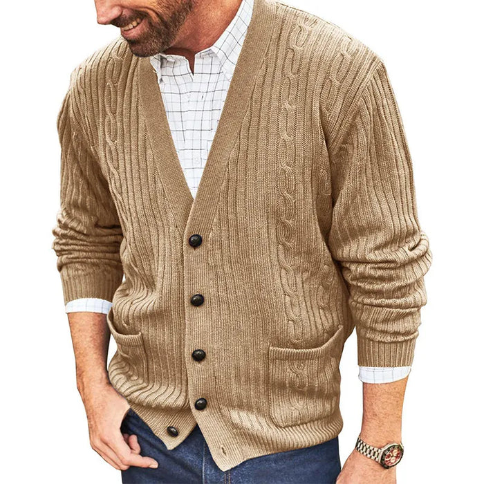 Men's Cardigan Sweater Knitwear Cable Knit Regular Cropped Knitted Plain V Neck Warm Ups