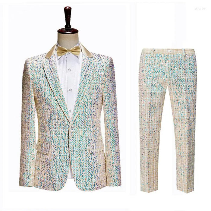 Disco 1980s Tuxedo Suits & Blazers Notch Lapel Disco Men's Sequins Cosplay