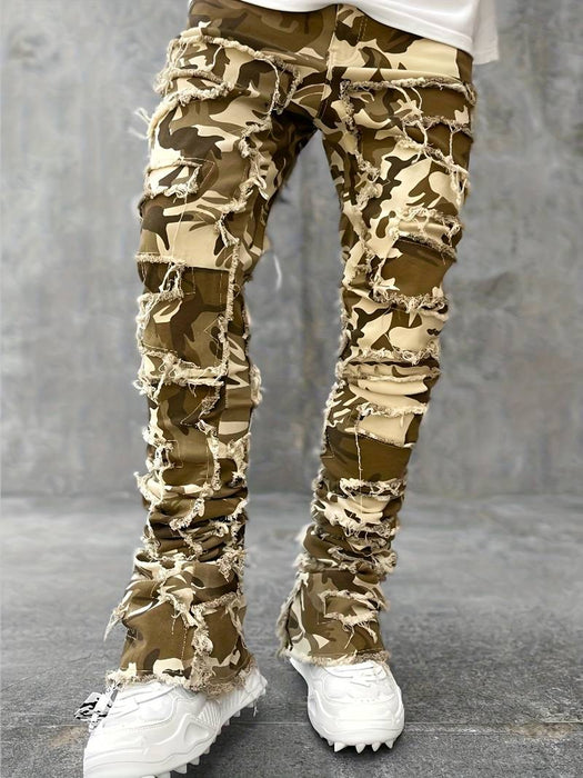 Men's Jeans Trousers Stacked Jeans Patchwork Zipper Pocket Pattern Patchwork Camouflage Comfort