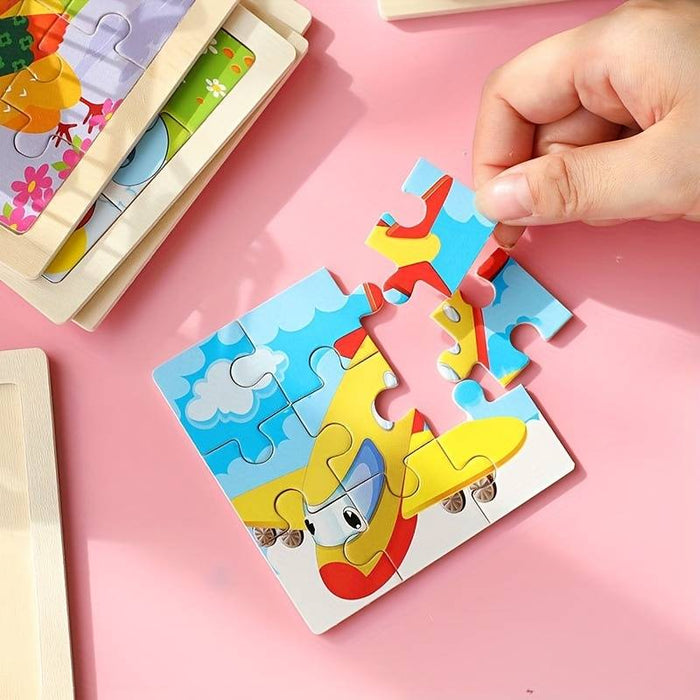 Wooden 15 Pieces Wooden Puzzle Children'S Animal Puzzle Puzzle Early Education Plane Puzzle Building Block Toys