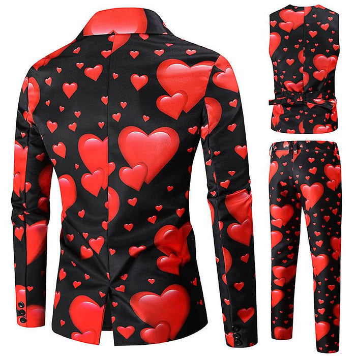 Red Men‘s Valentine‘s Party Suits 3 Piece Patterned Standard Fit Single Breasted One-button 2023
