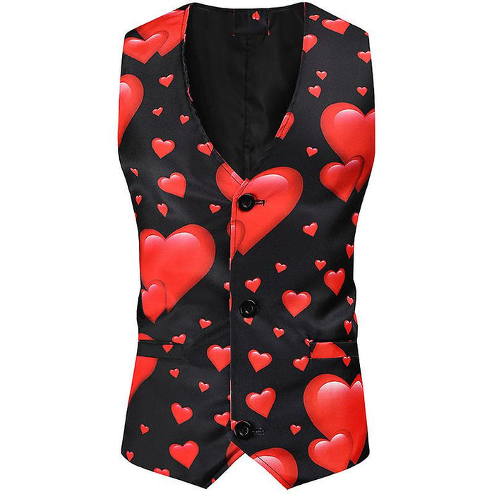 Red Men‘s Valentine‘s Party Suits 3 Piece Patterned Standard Fit Single Breasted One-button 2023