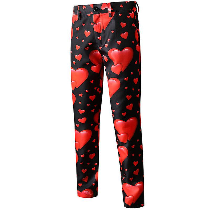 Red Men‘s Valentine‘s Party Suits 3 Piece Patterned Standard Fit Single Breasted One-button 2023
