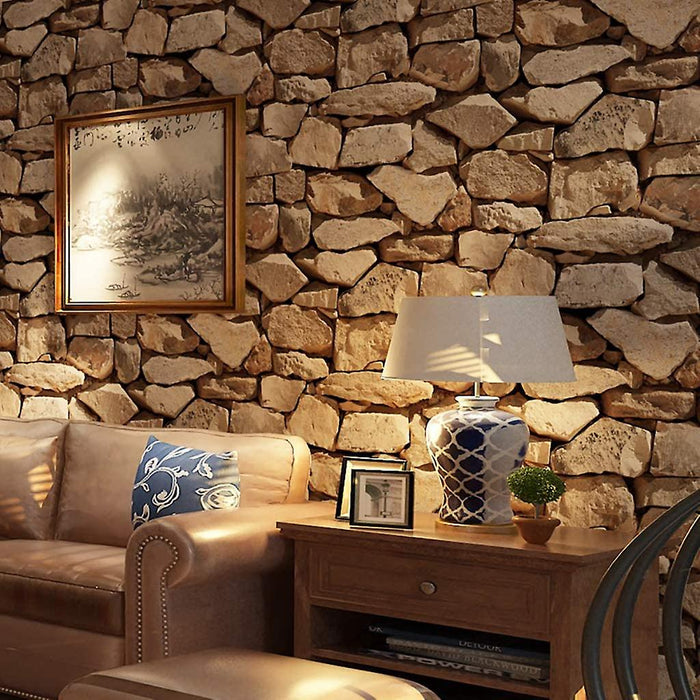 3D Rock Stone Wall Mural Wallpaper Wall Covering Adhesive Required PVC Home Décor 1000*53 cm