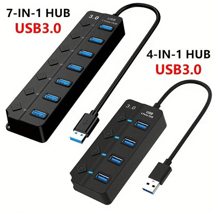 Usb Extension Cable Multiple Port 4-Port/7-Port USB 2.0/3.0 HUB Splitter With LED Power