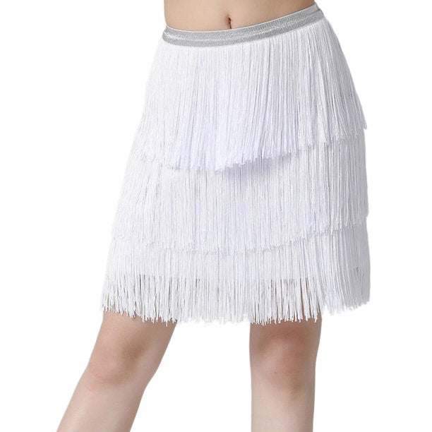 Belly Dance Latin Dance Skirts Fringed Tassel Pure Color Splicing Women‘s Training Performance High Spandex