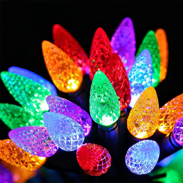 C7 Bulbs Christmas Lights with Timer - 50 LED 16.4ft Strawberry Battery String Light for Outdoor Indoor