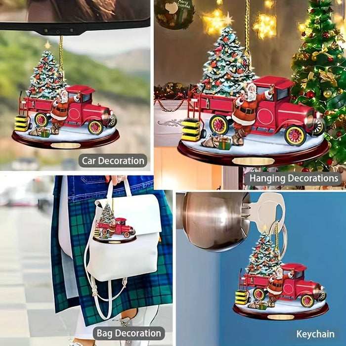 Creative Christmas Tree Decoration Santa Claus 2D Acrylic Hanging Crafts Car Pendant Xmas Home Decoration