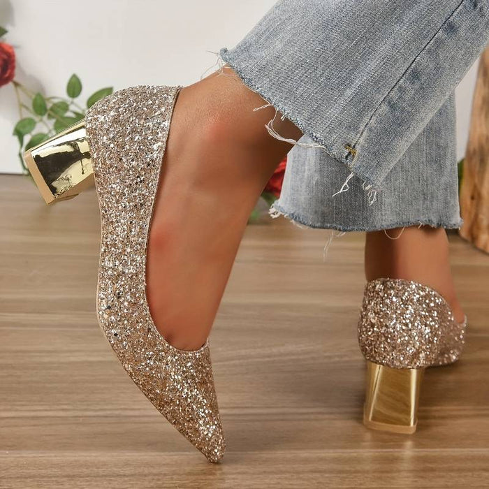 Women's Heels Height Increasing Shoes Wedding Party Daily Crystal Sparkling Glitter