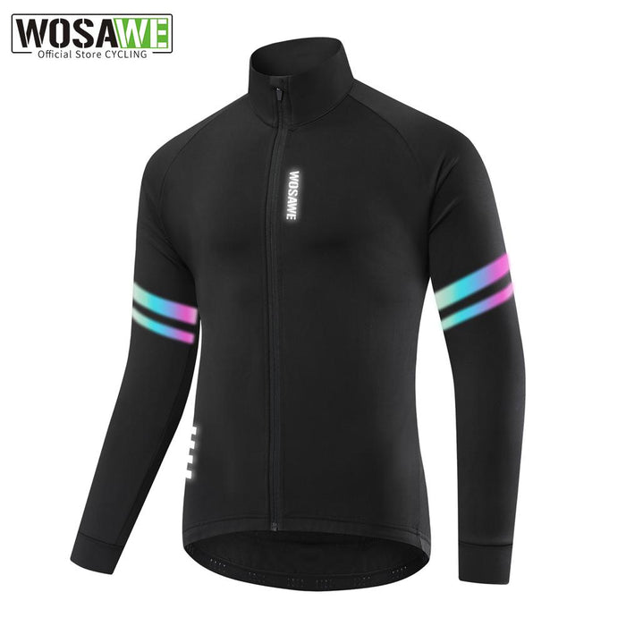 WOSAWE Men'sThermal Winter Cycling Jacket Fleece Lining Long Sleeve Jersey Windproof