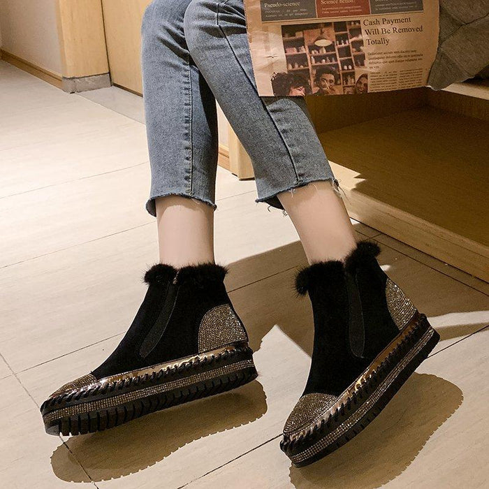 Women's Sneakers Boots Plus Size High Top Sneakers Outdoor Daily Booties Ankle Boots Rhinestone