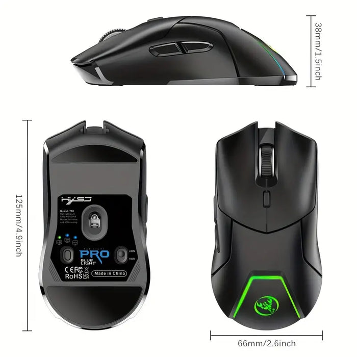 2.4G Wireless Three Mode Mute Game Mouse 4000DPI Adjustable And Rechargeable USB Plug And Play