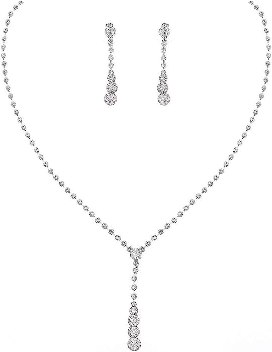 3pcs Bride Jewelry Set Silver Crystal Wedding Necklace Earrings Bridal Rhinestone