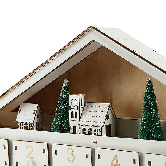 Christmas Advent Calendars Wood House LED Lights 24 Days Countdown Storage