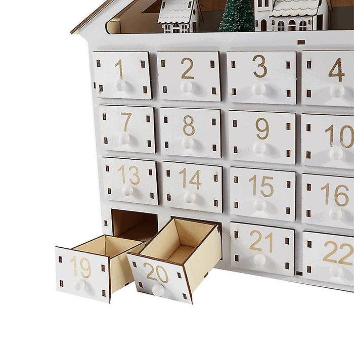 Christmas Advent Calendars Wood House LED Lights 24 Days Countdown Storage