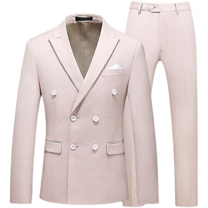 Pink Men's Linen Suits Summer Beach Wedding Suits 2 Piece Solid Colored
