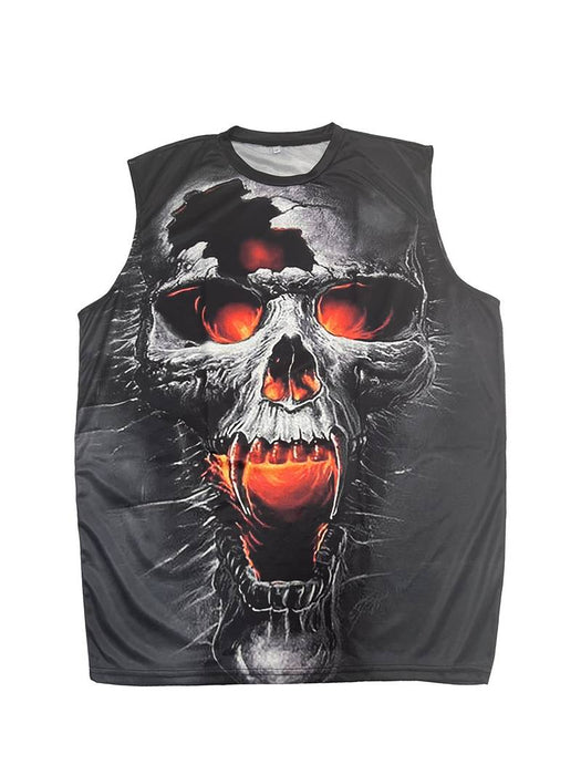 Skull Sleeveless Mens 3D Shirt For Halloween | Black Summer Cotton | Men'S