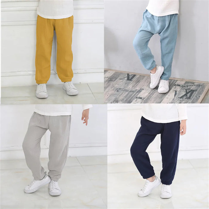 Boys Linen Pants Trousers Solid Color Soft Linen Pants Outdoor