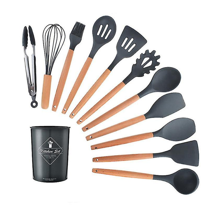 Silicone Kitchen Utensil Cooking Shovel Wooden Handle Cooking Set Of 12