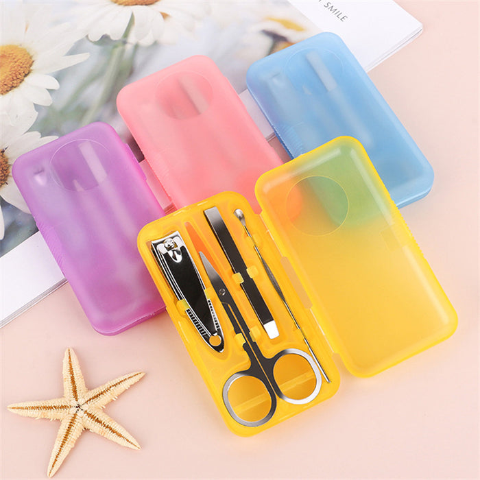 4PCS/Set Nail Clippers Plastic Box Trimmers Scissors Ear Spoon Tweezer Toe Nails